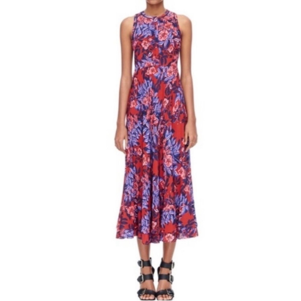 Rebecca Taylor Flame Of The Forest Sleeveless Silk Floral Midi Dress 6 Women’s.